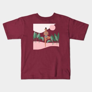 Yoga girl in the morning Kids T-Shirt